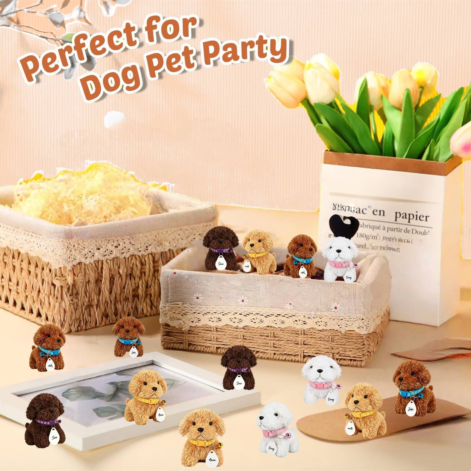8-24Set Adopt a Puppy Party Favors Teddy Dog Bulk Adjustable Dog Collars with ID Card for Kids Toys Graduation Birthday Gifts