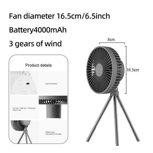 10000mAh 4000mAh Camping Fan Rechargeable Desktop Portable Circulator Wireless Ceiling Electric Fan with Power Bank LED Lighting
