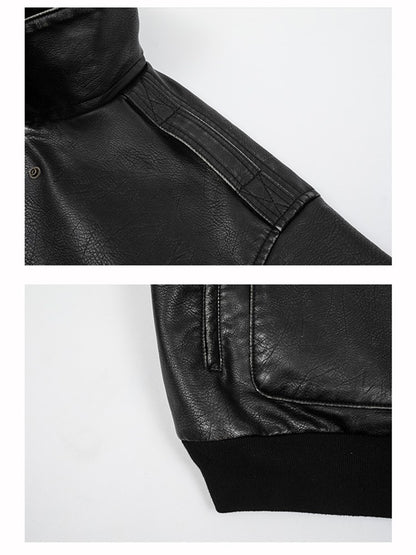 Mauroicardi Spring Cool Handsome Oversized Vintage Distressed Black Pu Leather Jacket Men Pockets Luxury Designer Clothes 2024