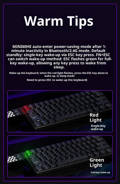 Teclado Magnético AULA MINI 60HE Pro Series Três Modos para Jogos E-sports RGB RT0.01mm Taxa de Varredura 8K Bateria de 4000mAh