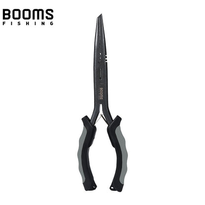 Alicate de Pesca Multifuncional Booms Fishing F03 23,5cm Bico Reto Longo Aço Inoxidável Cortador de Linha Tesoura Ferramenta