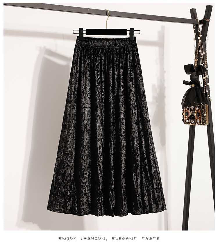 Plus Size Plus Size Women's Velvet Pleated A- Line Midi Skirt Autumn Winter Slimming Half-length Versatile Fashionable Commut...