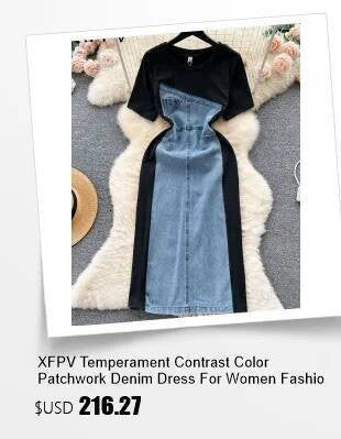 XFPV Women's Sweet high Waist Wrap Belt Round Neck patchwork Denim Shirt  Chic Top Y2k Korean Fashion Spring Summer 2025 SM11327