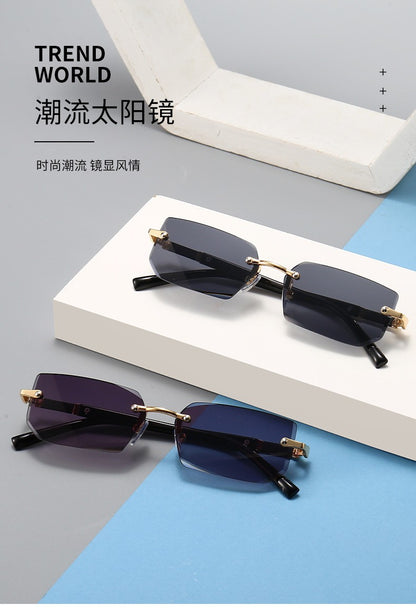 Rimless Sunglasses Rectangle Fashion Popular Women Men Shades Small Square Sun Glasses for Female Male Summer Traveling Oculos