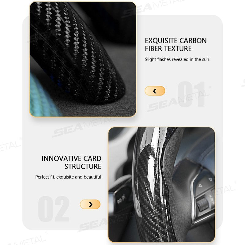SEAMETAL 2/3Pcs Car Steering Wheel Cover Carbon Fiber Anti-Slip Steer Wheel Protector Cover 38cm Universal Car Protection Cover