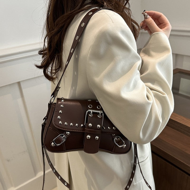 Shoulder Bag for Women Punk Style Purse PU Leather Rock Fashion Handbags with Rivet Small Trendy Armpit Purse