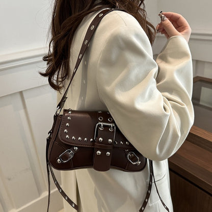 Shoulder Bag for Women Punk Style Purse PU Leather Rock Fashion Handbags with Rivet Small Trendy Armpit Purse