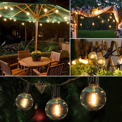 25FT 50FT G40 Fairy String Lights Outdoor Clear Glass Bulbs E12 Socket EU Plug Dimmable Waterproof Patio Decorative Lights Chain