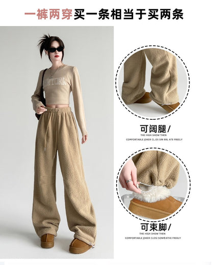 2025 New Winter Velvet Thick Pants Men Warm Straight Casual Pants Streetwear Loose Wide Leg Pants Thicken Lamb Wool Trousers