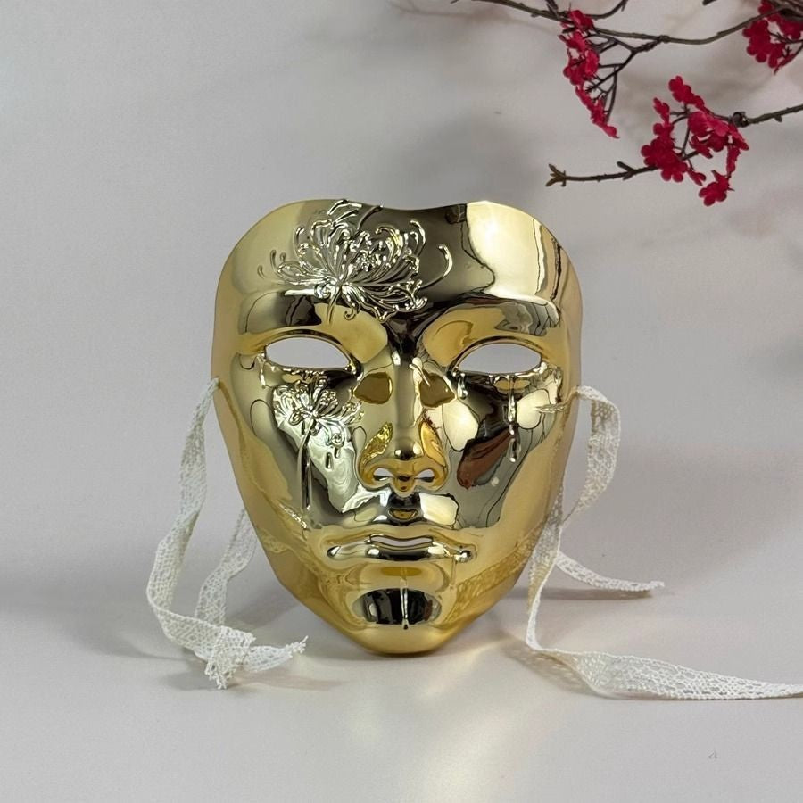 Chinese Style Full Face Adult Cosplay Hand Painted Manjusaka Mask Hanfu Ancient Costume Party Prop Halloween Mask