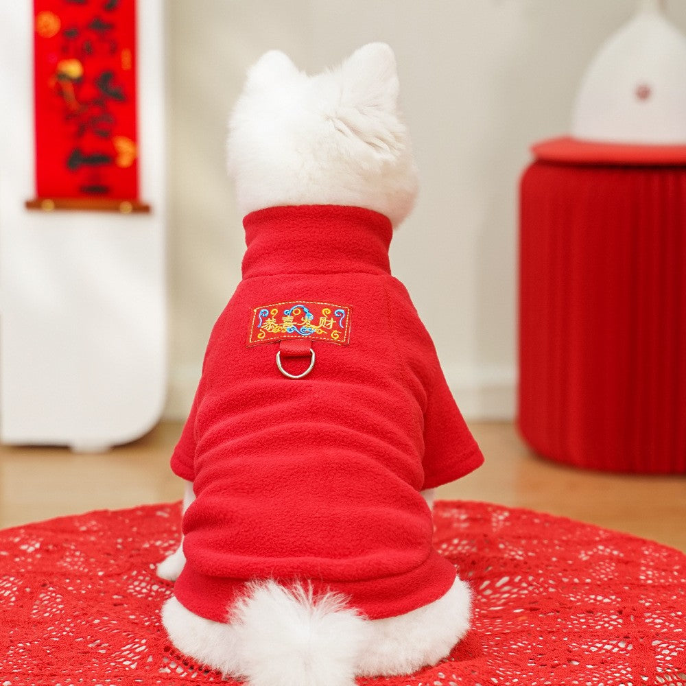 Moletom de Pelúcia Outono Inverno para Cães e Gatos, Casaco com Base de Pelúcia, Agasalho para Cachorros e Gatos, Pode Ser Puxado, Roupas de Ursinho de Pelúcia para Cães Pequenos