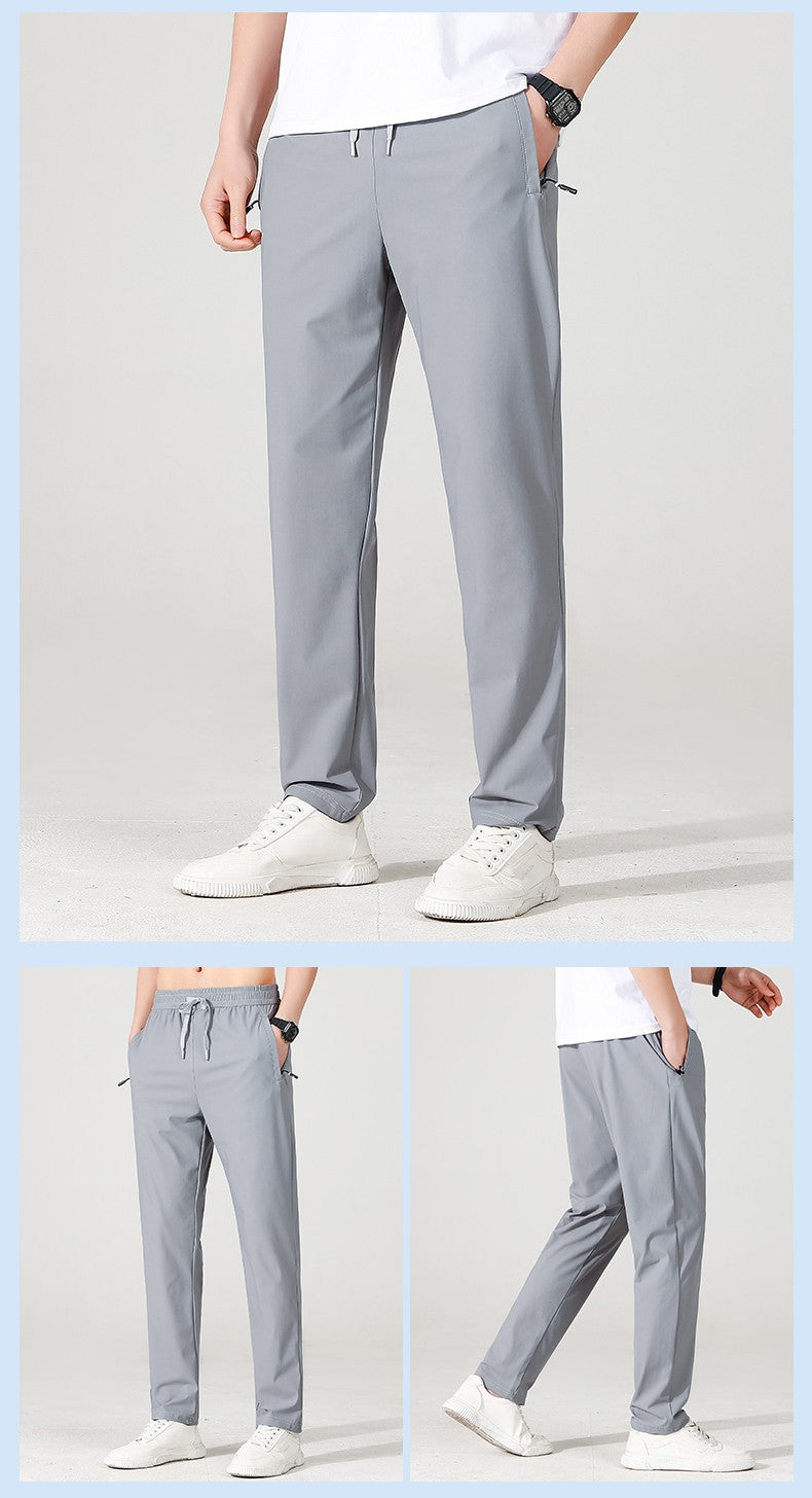 Ice Silk Men's trousers 2024 summer black-and-gray thin style business casual pants outdoor stretch breathable straight leg loos