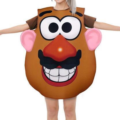 Funny Potato Head Costume Mr. and Mrs. Potato Head Matching Outfit Halloween Cosplay Tunic Couple Carnival Party Disguise Wear