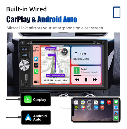 ESSGOO Universal Double 2 Din 6.2" Car Stereo Radio CD DVD Multimedia Video MP5 Player Wireless Carplay & Android Auto USB BT