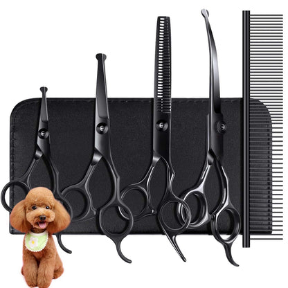 Kit de Tesouras de Aço Inoxidável para Tosa de Animais de Estimação para Destros - Conjunto de 4 Peças com Pontas Redondas de Segurança para Cães e Gatos