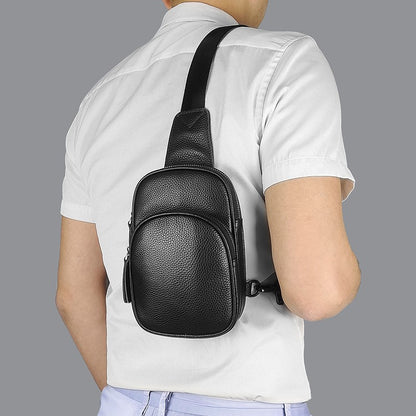 Genuine Leather Small Sling Bag Casual Crossbody Shoulder Chest Cell Phone Purse Fanny Packs Gifts for Women Men Black