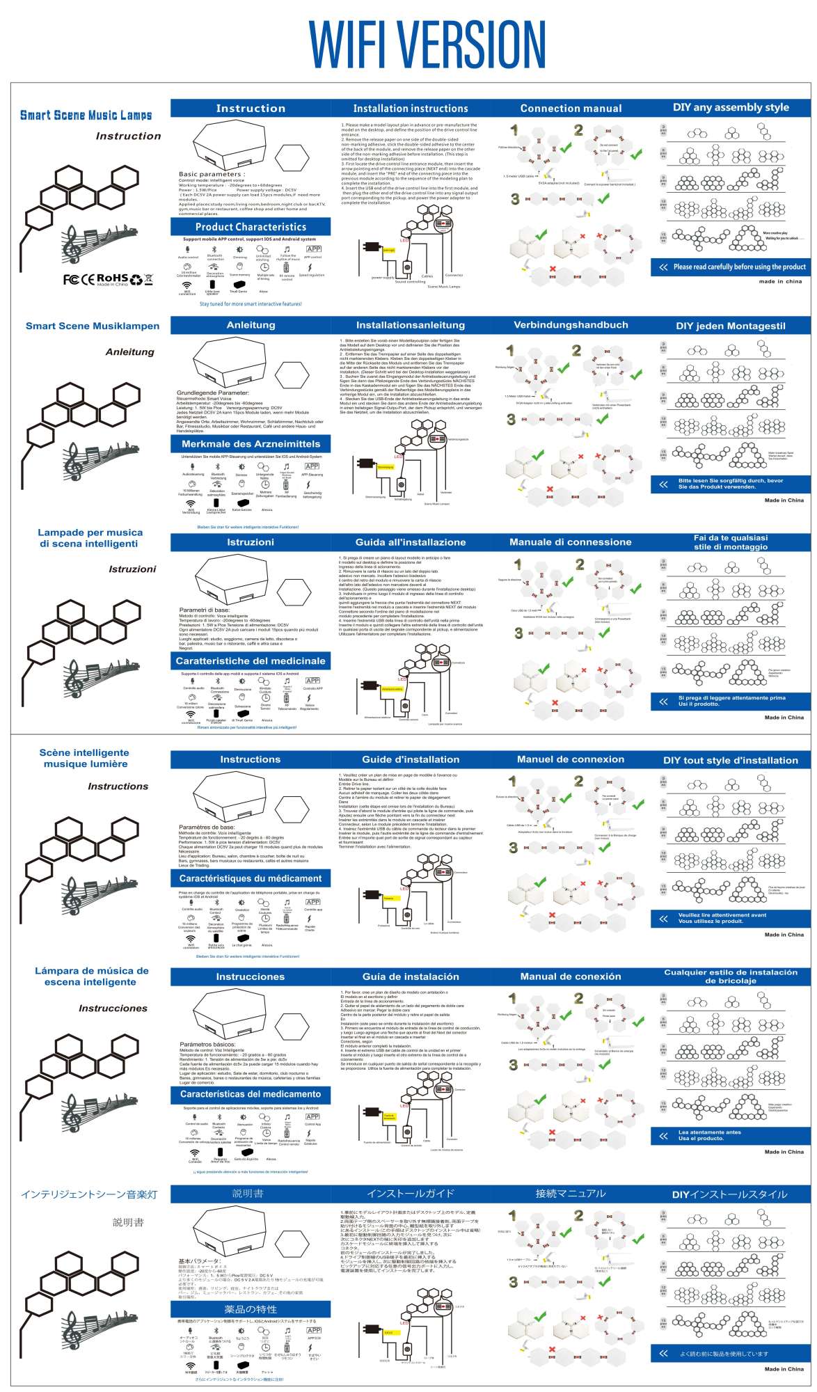 RGB Intelligent Hexagonal Wall Lamp Color-changing Ambient Night Light DYI Shape Music Rhythm APP Control For Game Room Bedroom
