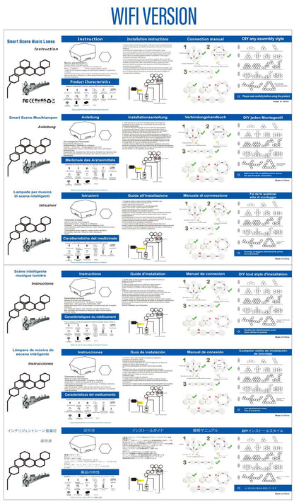 RGB Intelligent Hexagonal Wall Lamp Color-changing Ambient Night Light DYI Shape Music Rhythm APP Control For Game Room Bedroom