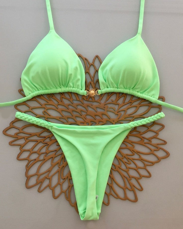 Sexy Cherry Print Triangle Brazilian Bikini Push Up Swimsuit 2 Piece String Bandage Bikinis Swimwear Women Thong Bathing Suit