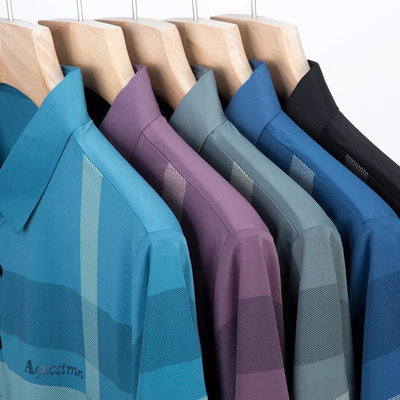 Men's Business Casual Polo Short Sleeved Smooth Wrinkle Resistant Comfortable Top New
