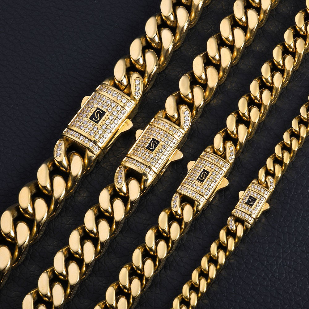 Pulseira ESKEEM Hip Hop Monaco PVD Banhado a Ouro 14k Correntes Miami Cuban Link 6/9/11/13MM Aço Inoxidável para Mulheres e Homens