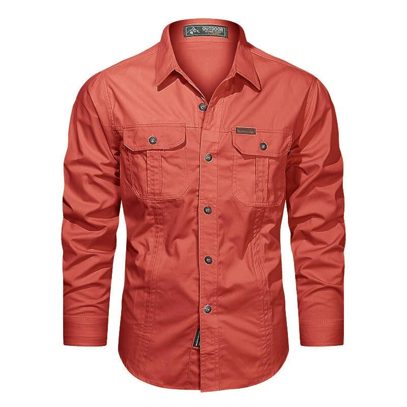 New Autumn Fashion Coton Shirts for Men Long Sleeve Multi-Pocket Cargo Shirt Solid Color Casual Outdoor Colthing Men's Shirt