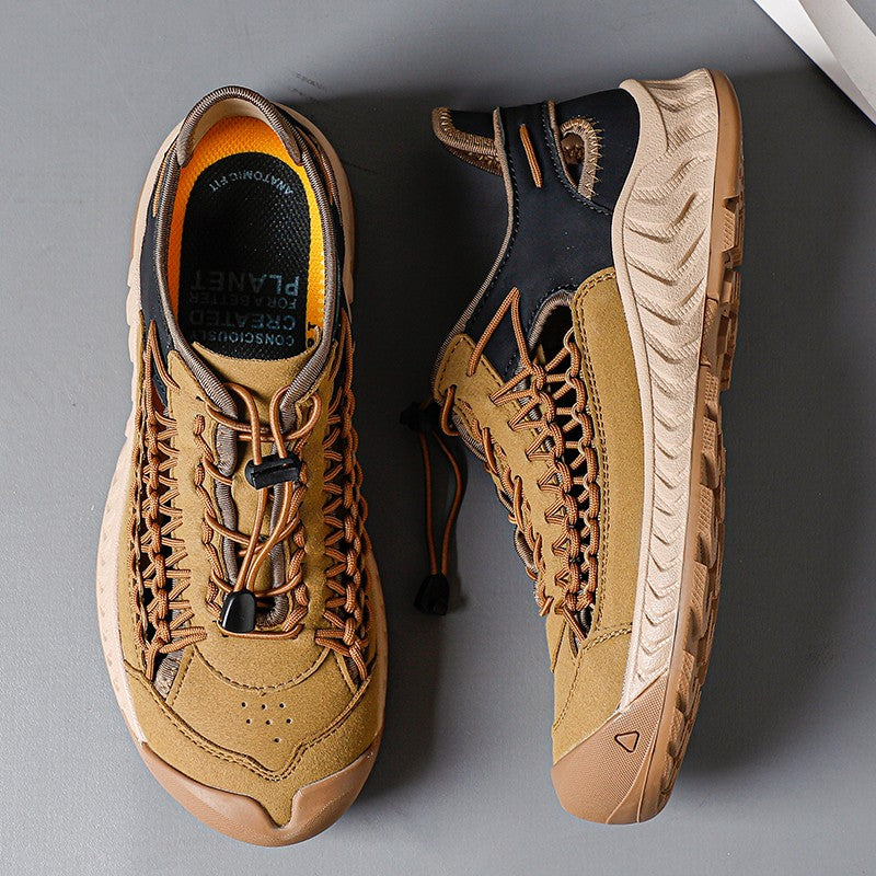 Sandals men's tide summer new style leather toe cap outdoor leisure sports hollow sandals beach shoes