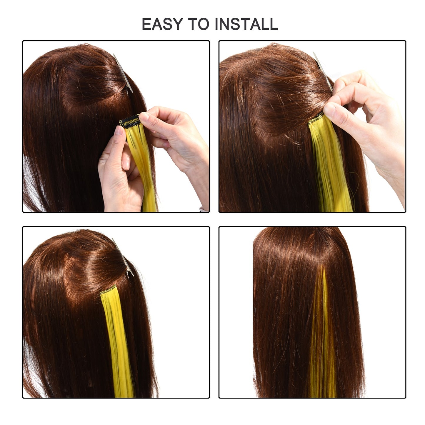 Mega Hair Tic Tac Sintético 55 cm Longo Colorido Liso Peças de Cabelo Sintéticas para Uso Diário Festas