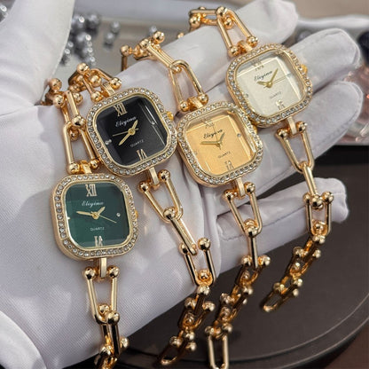 Luxury Minimalist Bracelet Watch Creative Square Multi-Faceted Glass Quartz Movement Chain Mid-century Small High-End Acces
