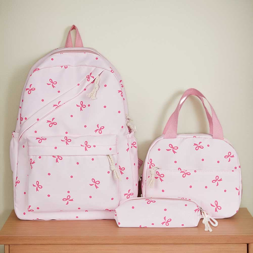 3-in-1 Bow Tie College School Backpack with Lunch Bag Pencil Case School Backpack Set Student Backpack for Teens Women Student