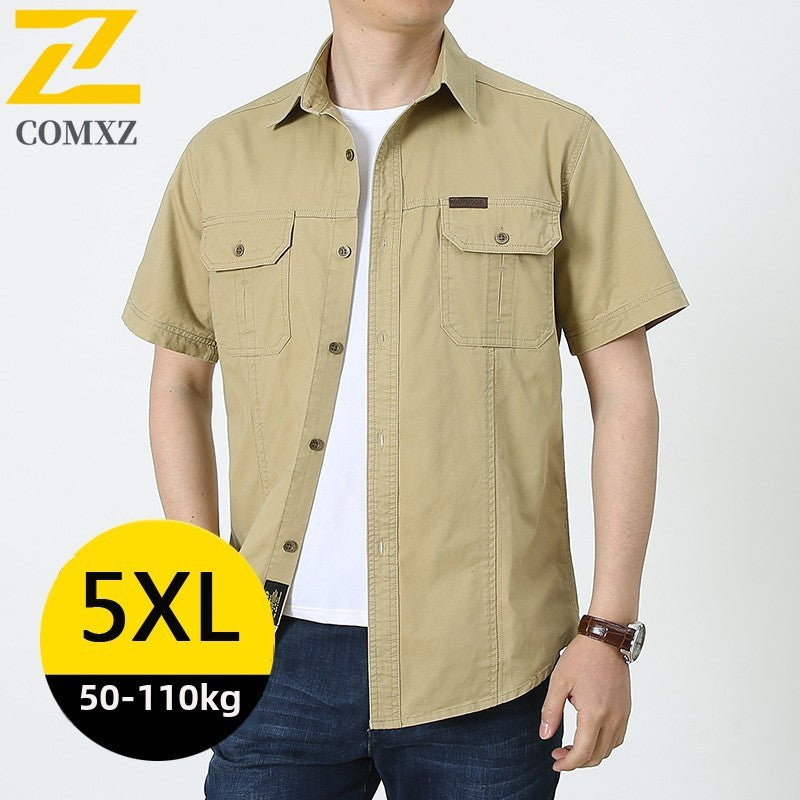 Summer Cargo Shirt Men's Casual Retro Cotton Pocket Short Sleeve Coat plus size Outdoor Camping Fishing Sweat Absorbing Shirt