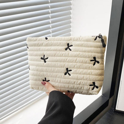 Ins Bow Embroidered Cosmetic Bag Portable Women's Bag Fashion Oxford Cloth Butterfly Print Cosmetic Bag Travel Wash Storage Bag