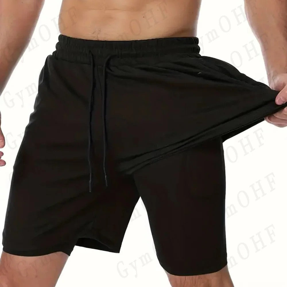 Men's UFC Printed Quick-Dry Double-Layer Sports Shorts, Breathable Tennis Training Shorts