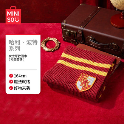 MINISO Cachecol de Malha Listrado Universitário Série Harry Potter Kawaii Feminino Anime Girly Coração Fofo Engrossado Outono Inverno Quente