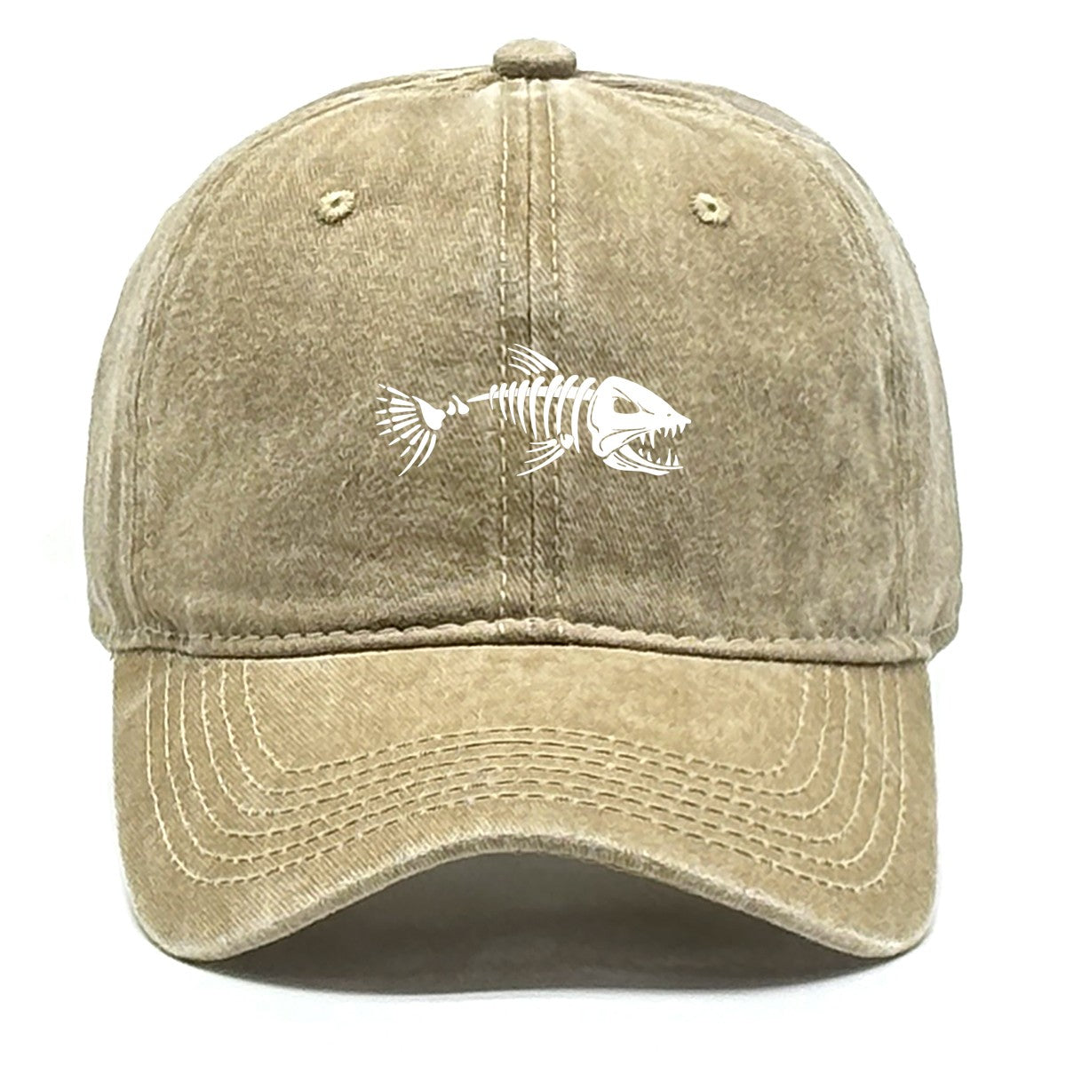 White Fish Bones Print Adjustable Retro Baseball Cap Woman's Cap Distressed Fashion Snapback Caps Ideal Choice For Women & Men