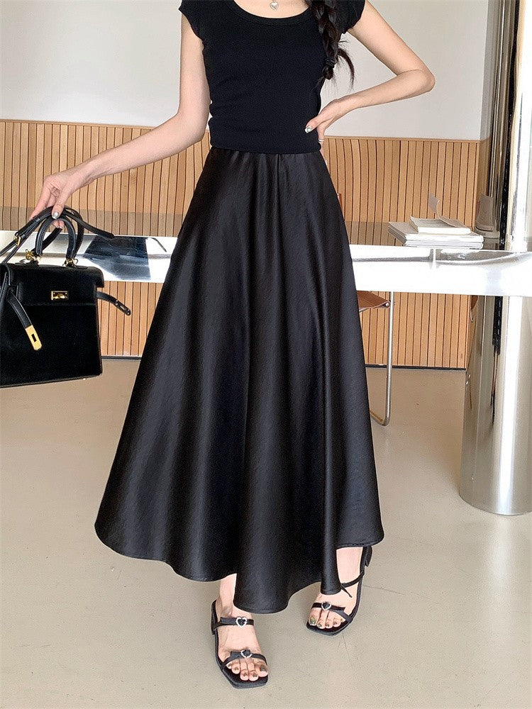 Plus Size Satin Half-Body Skirt Female 2026 Spring New Korean Fashion Temperament Elegant Solid Casual A-line Skirts