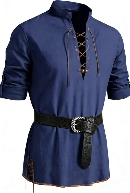 Runcati Mens Medieval Pirate Shirt Cotton Retro Lace Up Renaissance Shirts Viking Long Sleeve Halloween Costume Tops