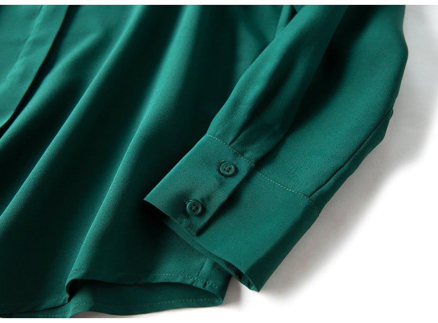 2025 Spring New Women's Silk Shirt Women's Long Sleeve 100% Mulberry Silk Blouse 16 MM White-collar OL Style Shirts For Women