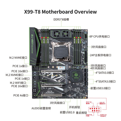 Placa-mãe HUANANZHI X99 T8 LGA 2011-3 XEON X99 compatível com Intel E5 2696 2678 2676 2673 2666 V3 com suporte a memória DDR3 RECC NVME