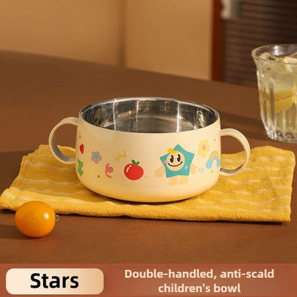 304 Stainless Steel Baby Bowl with Lid Double Handle Kids Feeding Bowl Anti-Scald Toddler Tableware Food Soup Bowl for Infants