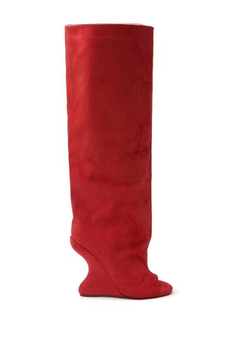 2025Spring and Autumn Fashion New Thick High Heels Women's Knee Length Wide Tube Version Fish Mouth Boots Middle Top Boots