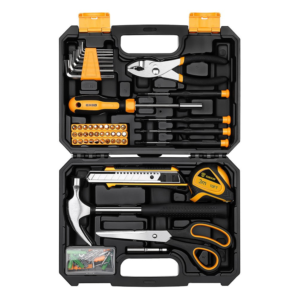 Conjunto de Ferramentas Manuais Domésticas Gerais DEKO com Caixa de Ferramentas de Plástico, Ferramenta Multiuso para Casa, 50 Peças