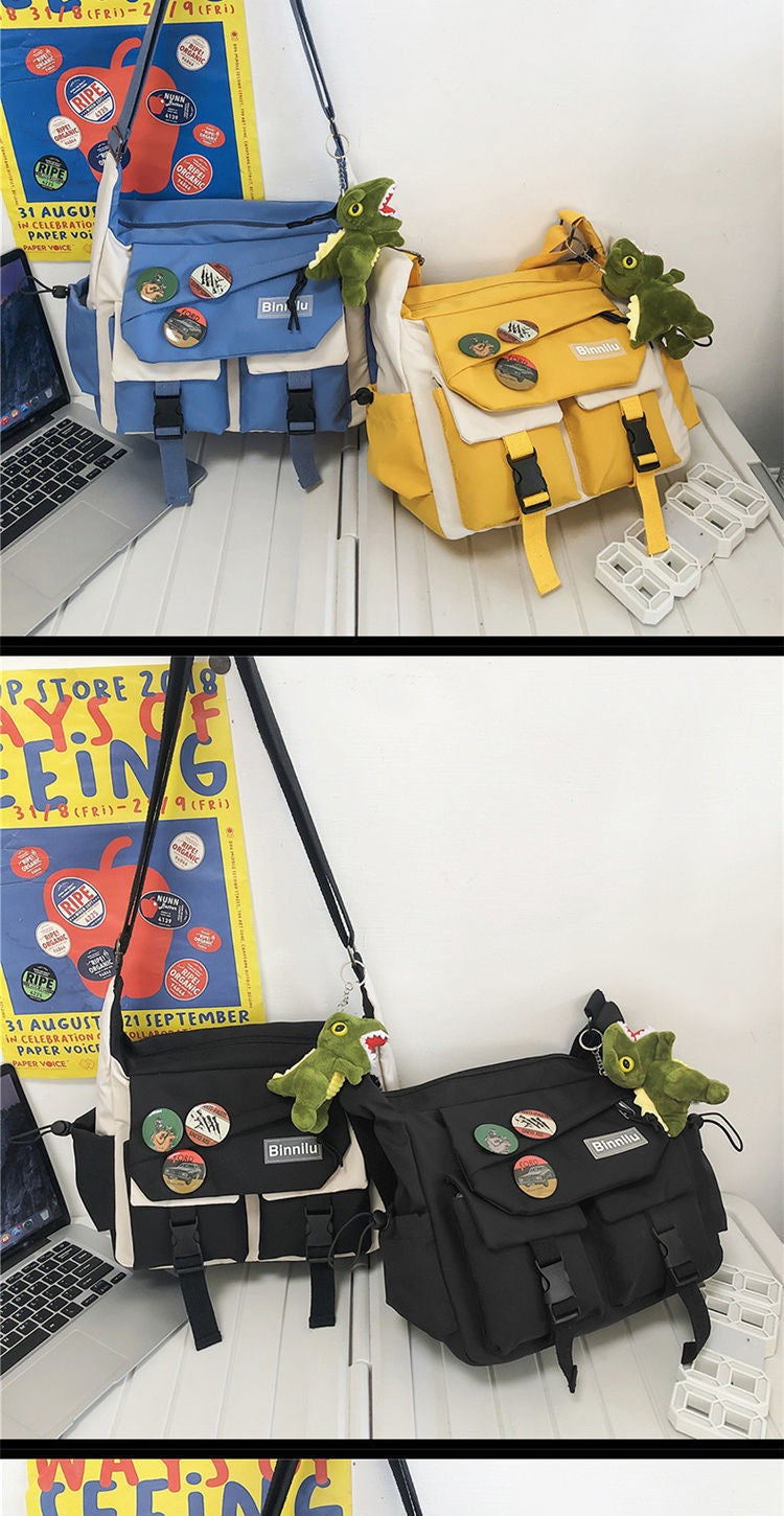 Japanese Simple Messenger Bag Student Nylon Waterproof Canvas Handbag Shoulder Crossbody Bags for Women Men Satchels Bolsas