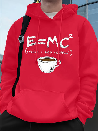 E=Mc2 Energy Milk Coffee Prints Men Hoodies Autumn Fleece Warm Sweatshirt Casual Loose Pocket Streetwear Sports Male Clothes