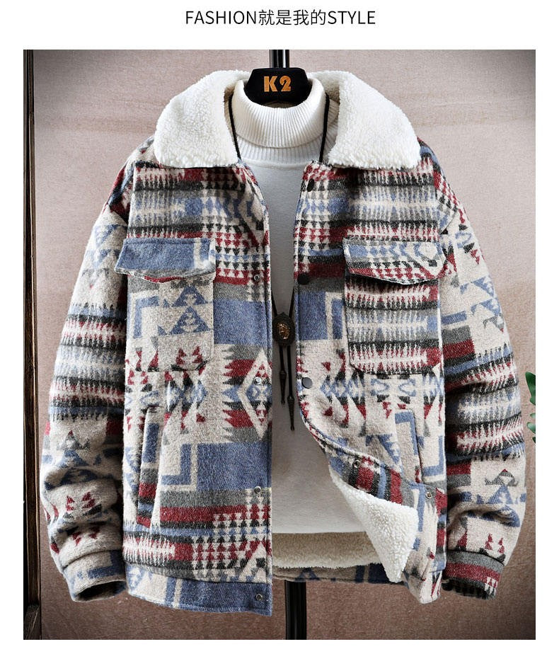 High-quality Woolen Jacket Men's Retro Print Casual Business Trench Coat Winter Keep Warm Short Overcoat Streetwear Men Clothing