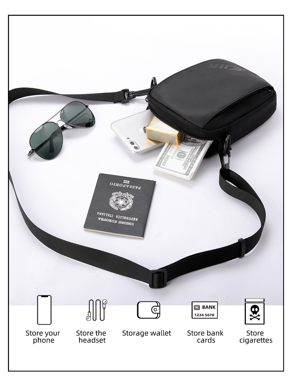 Heroic Knight Casual Men's Shoulder Bag 6.5" Phone Woman's Crossbody Bag Waterproof Men Chest Bag Outdoors Unisex Travel Pack