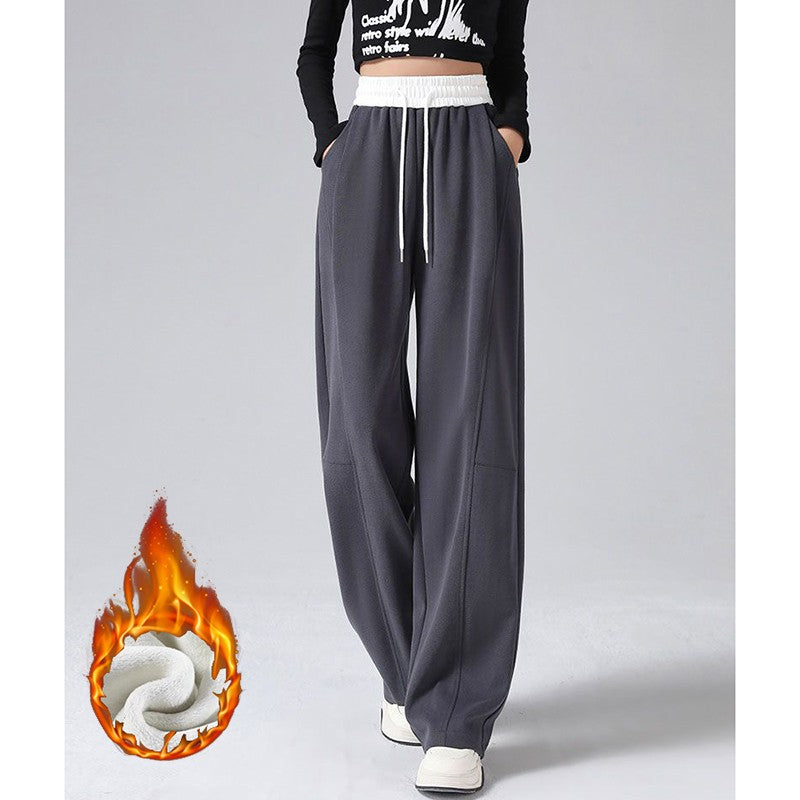 Winter Lady Hot Sale High Waist Thermal Plush Pants Women Chic Straight Leg Fleece Trousers Girls Snow Warm Casual Pants