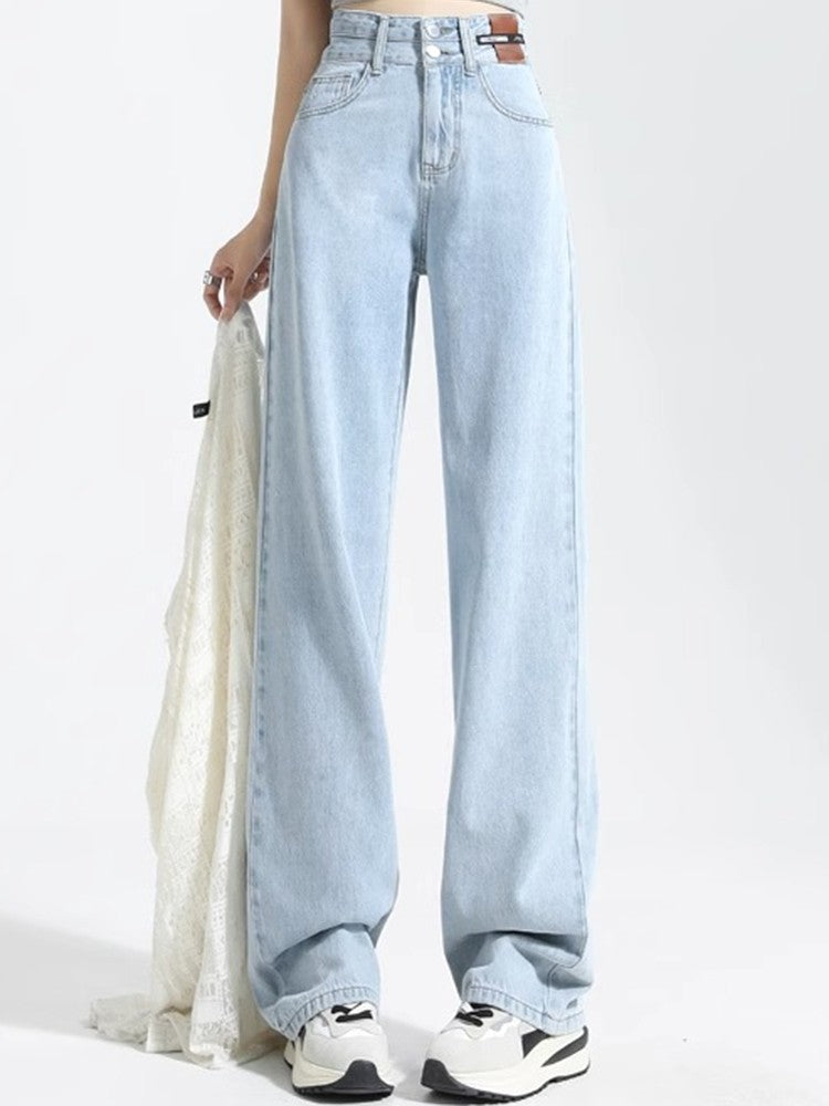 Female High Waist Wide Leg Jeans Women Y2k Denim Straight Leg Pants Girls Smoke Gray Retro Blue Light Blue Water Gray Trousers