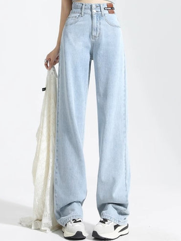 Female High Waist Wide Leg Jeans Women Y2k Denim Straight Leg Pants Girls Smoke Gray Retro Blue Light Blue Water Gray Trousers