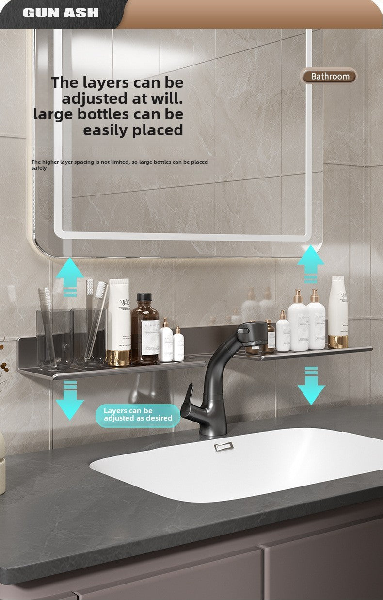 Toilet faucet storage rack, toilet sink, washbasin, wall mounted non perforated mirror front bathroom rack